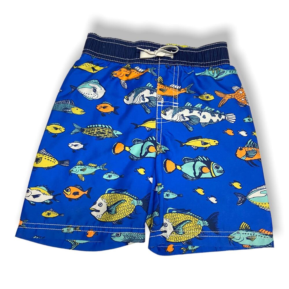 Old Navy Boys Swim Trunks Bathing Suit Shorts Size 3T Fish Print Blue Swimsuit